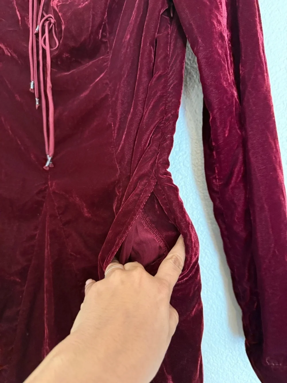 NWT free people Linney V-Neck Tie Front Long Sleeve Velvet Mini Dress